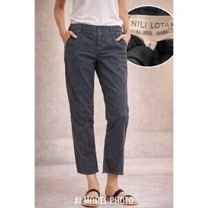 Nili Lotan Dk Gray Cotton Slim Straight Pants Sz 6 USA Minimalist